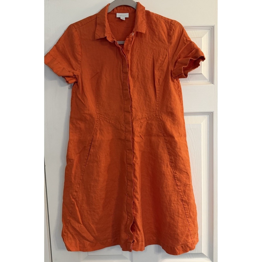 J. Jill Love Linen Shirt Dress 100% Linen Size XS Orange Career Casual Minimal